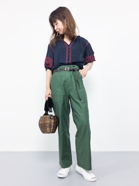 「カーキパンツ」｜naoさん（レディース・163cm）の夏コーディネート