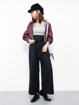 「赤」｜「アイテム（タンクトップ）」を使った、naoさん（レディース・163cm）の秋コーディネート