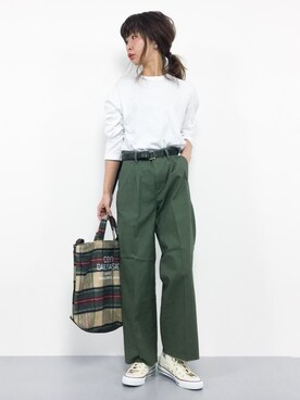 「カーキパンツ」｜naoさん（レディース・163cm）の秋コーディネート