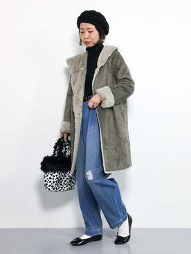 「LEPSIM（レプシィム）のアイテム（ムートンコート）」を使った、naoさん（レディース・163cm）の秋コーディネート