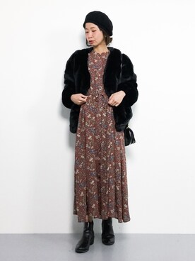 「ファー」｜「アイテム（シャツワンピース）」を使った、naoさん（レディース・163cm）の秋コーディネート