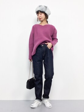 「ボリュームニット」｜「アイテム（キャップ）」を使った、naoさん（レディース・163cm）の秋コーディネート