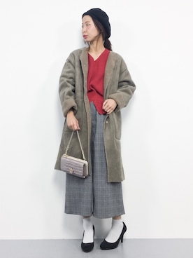 「グレンチェック」｜「アイテム（ムートンコート）」を使った、naoさん（レディース・163cm）の秋コーディネート