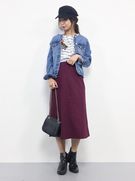 「ノーカラー」｜「アイテム（デニムジャケット）」を使った、naoさん（レディース・163cm）の秋コーディネート