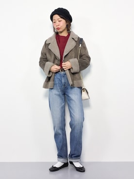 「SPINNS（スピンズ）のアイテム（ムートンコート）」を使った、naoさん（レディース・163cm）の秋コーディネート