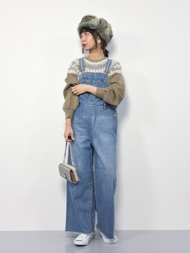 「179/WG（イチナナキュウダブルジー）のアイテム（サロペット/オーバーオール）」を使った、naoさん（レディース・163cm）の冬コーディネート