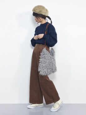 「AMERICAN HOLIC（アメリカンホリック）の【追加生産】太コーデュロイワイドパンツ（その他パンツ）」を使った、naoさん（レディース・163cm）の冬コーディネート