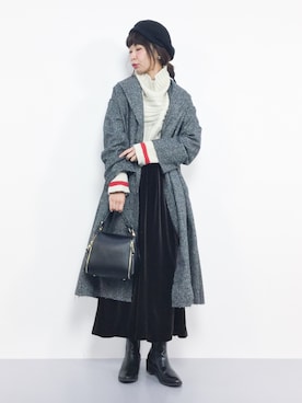 「ベロア」｜「アイテム（トレンチコート）」を使った、naoさん（レディース・163cm）の冬コーディネート