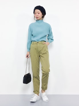 「袖ボリューム」｜「アイテム（チノパンツ）」を使った、naoさん（レディース・163cm）の冬コーディネート