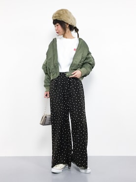 「ドットパンツ」｜「アイテム（ブルゾン）」を使った、naoさん（レディース・163cm）の冬コーディネート