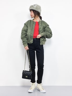 「袖ボリューム」｜「アイテム（ブルゾン）」を使った、naoさん（レディース・163cm）の冬コーディネート