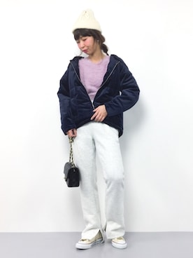 「スリットパンツ」｜「アイテム（ダウンジャケット/コート）」を使った、naoさん（レディース・163cm）の冬コーディネート
