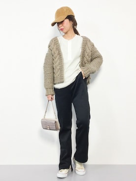 「ボリュームニット」｜「アイテム（キャップ）」を使った、naoさん（レディース・163cm）の冬コーディネート