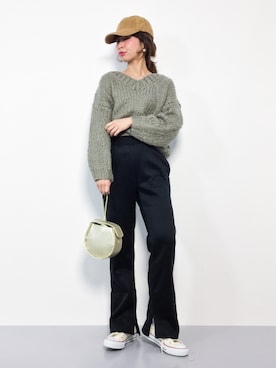 「ボリュームニット」｜「アイテム（キャップ）」を使った、naoさん（レディース・163cm）の冬コーディネート