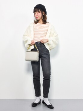 「FREAK'S STORE（フリークスストア）の【WEB限定】ビッグシルエット バスクボーダーTEE（Tシャツ/カットソー）」を使った、naoさん（レディース・163cm）の冬コーディネート