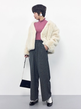 「ドットパンツ」｜「アイテム（ブルゾン）」を使った、naoさん（レディース・163cm）の冬コーディネート