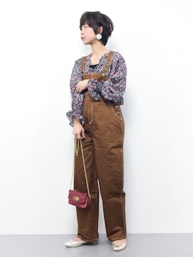 「アイテム（サロペット/オーバーオール、イエロー系）」を使った、naoさん（レディース・163cm）の冬コーディネート