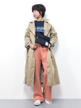 「スリットパンツ」｜「アイテム（トレンチコート）」を使った、naoさん（レディース・163cm）の春コーディネート
