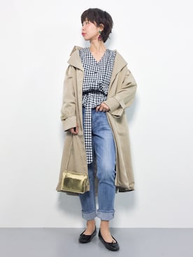「テーパードデニム」｜「アイテム（トレンチコート）」を使った、naoさん（レディース・163cm）の春コーディネート