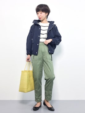 「ハイウエストパンツ」｜「アイテム（カーゴパンツ）」を使った、naoさん（レディース・163cm）の春コーディネート