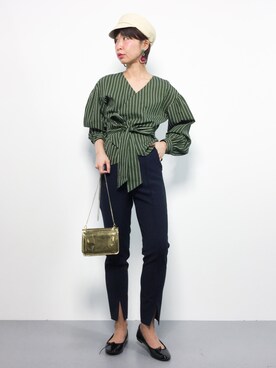 「スリット」｜「アイテム（キャスケット）」を使った、naoさん（レディース・163cm）の春コーディネート