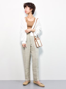 「TODAYFUL（トゥデイフル）のリネンチェックパンツ（その他パンツ）」を使った、naoさん（レディース・163cm）の春コーディネート
