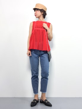 「Mila Owen（ミラオーウェン）のカットオフストレートデニム（デニムパンツ）」を使った、naoさん（レディース・163cm）の春コーディネート