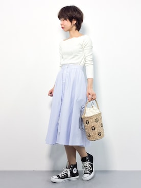 「Ungrid（アングリッド）のスラブテレコオフショルロングスリーブTee（Tシャツ/カットソー）」を使った、naoさん（レディース・163cm）の春コーディネート
