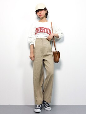 「袖ボリューム」｜「アイテム（キャップ）」を使った、naoさん（レディース・163cm）の春コーディネート