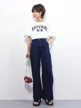「袖ボリューム」｜「アイテム（チノパンツ）」を使った、naoさん（レディース・163cm）の夏コーディネート