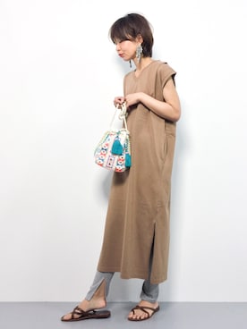 「おおぶりピアス」｜「アイテム（ワンピース）」を使った、naoさん（レディース・163cm）の夏コーディネート