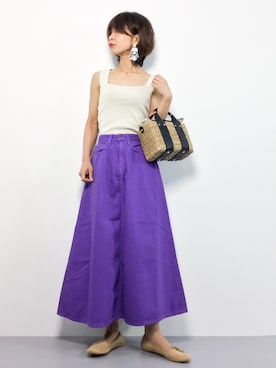 「おおぶりピアス」｜「アイテム（スカート）」を使った、naoさん（レディース・163cm）の夏コーディネート