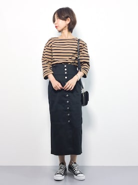 「URBAN RESEARCH ROSSO WOMEN（アーバンリサーチ　ロッソ）のフロント釦タイトスカート（スカート）」を使った、naoさん（レディース・163cm）の夏コーディネート