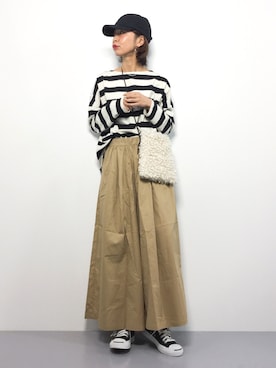 「antiqua（アンティカ）の綿ワイドパンツ（その他パンツ）」を使った、naoさん（レディース・163cm）の秋コーディネート