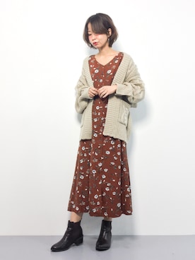 「ボリュームニット」｜「アイテム（ワンピース）」を使った、naoさん（レディース・163cm）の秋コーディネート