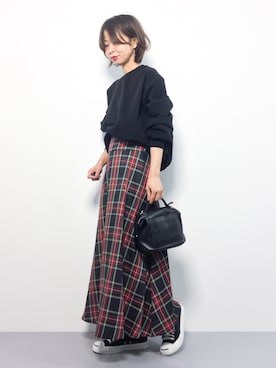 「Aラインスカート」｜「アイテム（スウェット）」を使った、naoさん（レディース・163cm）の秋コーディネート