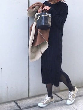 「KBF（ケイビーエフ）のアイテム（ムートンコート）」を使った、naoさん（レディース・163cm）の冬コーディネート