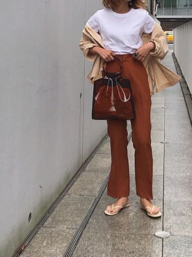 「センタープレスパンツ」｜「アイテム（その他アウター）」を使った、naoさん（レディース・163cm）の夏コーディネート