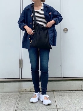 「スキニーデニム」｜「アイテム（カバーオール）」を使った、naoさん（レディース・163cm）の夏コーディネート