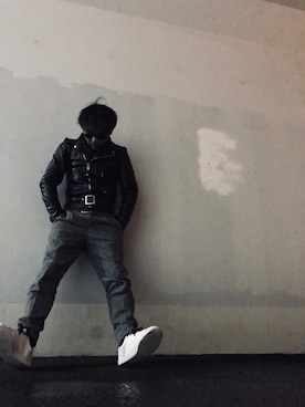 「寒い」｜「アイテム（ライダースジャケット）」を使った、hiroさん（メンズ・172cm）の冬コーディネート