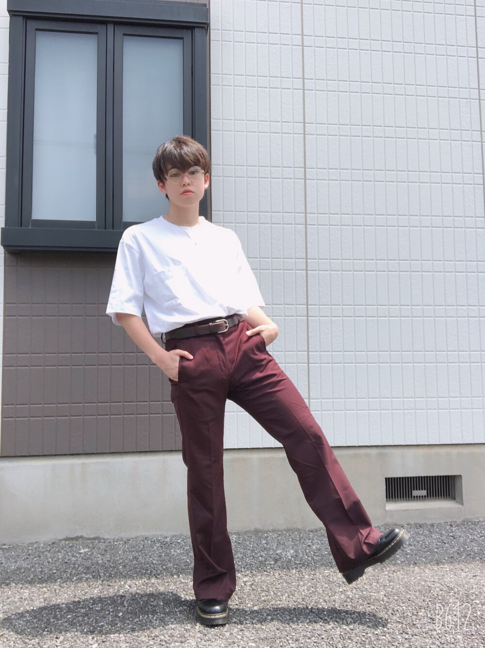 「ドクターマーチン」｜「SOYOUSのアイテム（スラックス、ブラウン系）」を使った、fujuhujuさん（メンズ・161cm）の夏コーディネートの1枚目の写真