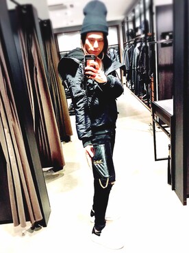 「RICK OWENS」｜「アイテム（ニットキャップ/ビーニー）」を使った、sevendeadlysinsさん（メンズ・183cm）の冬コーディネート
