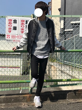 「グレー」｜「アイテム（スタジャン）」を使った、ぎっちゃんさん（メンズ・166cm）の春コーディネート
