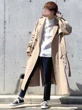 「テーパードデニム」｜「アイテム（トレンチコート）」を使った、ぎっちゃんさん（メンズ・166cm）の春コーディネート