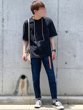 「テーパードデニム」｜「アイテム（財布/小物）」を使った、ぎっちゃんさん（メンズ・166cm）の春コーディネート