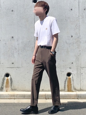 「MAISON KITSUNE」｜「アイテム（スリッポン）」を使った、ぎっちゃんさん（メンズ・166cm）の夏コーディネート