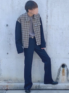 「チェック柄に恋してる」｜「アイテム（スリッポン）」を使った、ぎっちゃんさん（メンズ・166cm）の秋コーディネート