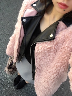 「select MOCA（セレクトモカ）のアイテム（ライダースジャケット）」を使った、tokoさん（レディース・161cm）の春コーディネート