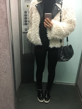 「select MOCA（セレクトモカ）のアイテム（ライダースジャケット）」を使った、tokoさん（レディース・161cm）の冬コーディネート