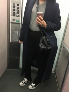 「スリットパンツ」｜「アイテム（チェスターコート）」を使った、tokoさん（レディース・161cm）の冬コーディネート